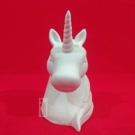 Cofre Unicórnio 22cm Escultura de  Gesso Cru