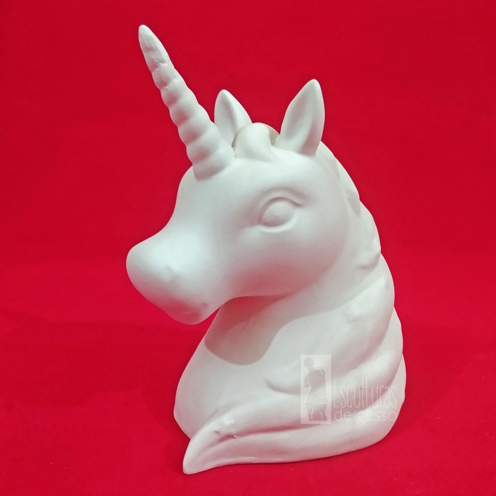 Cofre Unicórnio 22cm Escultura de  Gesso Cru