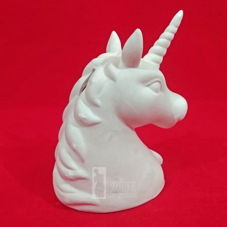 Cofre Unicórnio 22cm Escultura de  Gesso Cru