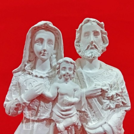 Imagem Sagrada Família Bordada em Gesso Cru 15cm