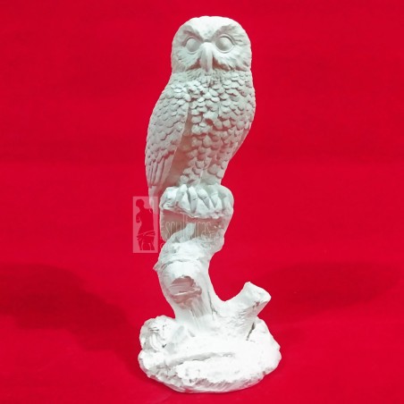 Escultura Coruja no Tronco Gesso Cru 19cm