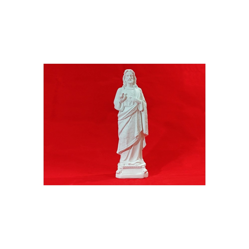 Imagem Sagrado Coração de Jesus Bordado Gesso Cru 28cm