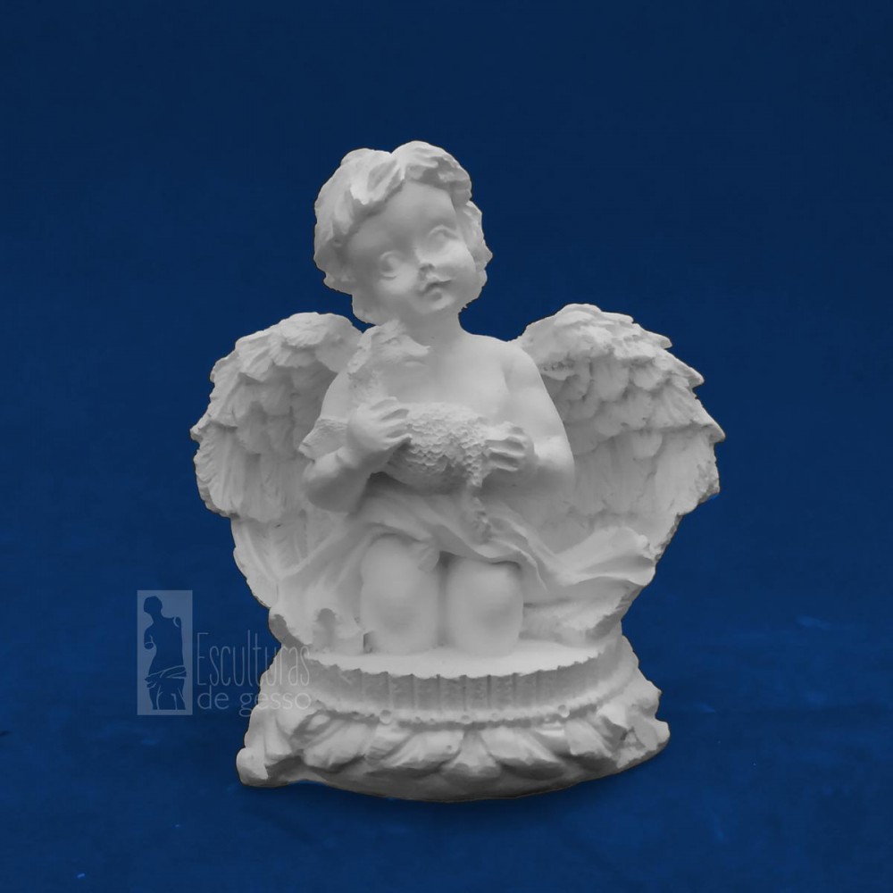 Anjo Ajoelhado com Carneiro 10cm Gesso Cru