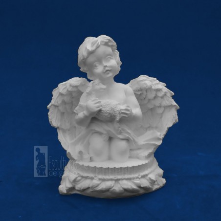 Anjo Ajoelhado com Carneiro 10cm Gesso Cru