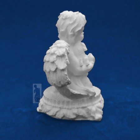 Anjo Ajoelhado com Carneiro 10cm Gesso Cru