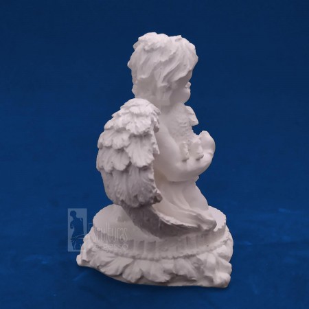 Anjo Ajoelhado com Carneiro 10cm Gesso Cru